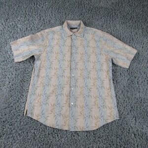 Jhane Barnes Shirt Mens XL Multicolor Stripe Abstract Short Sleeve Cotton Silk